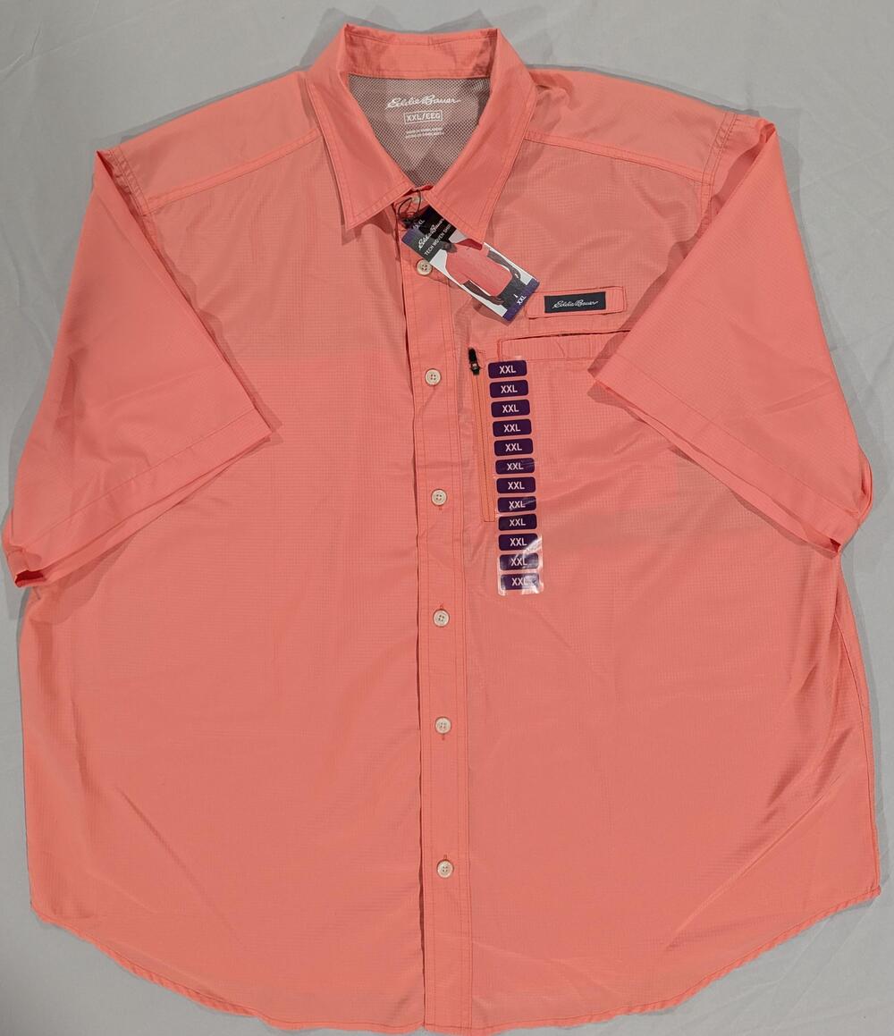 Eddie Bauer Shirt Mens 2XL Orange Tech Woven Short Sleeve Button Up Fishing